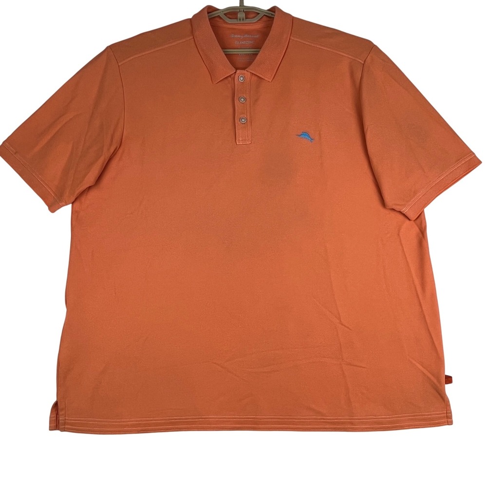 Tommy Bahama Polo Shirt Mens XXL IslandZone Supima Cotton Orange Short Sleeve
